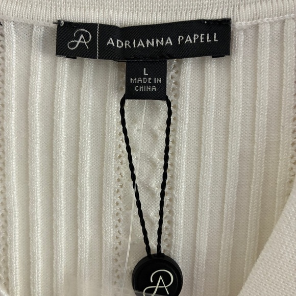 Adrianna Papell OpenV-Neck Polo Mix Rib Cable Knit Short Sleeve Large - Picture 8 of 10